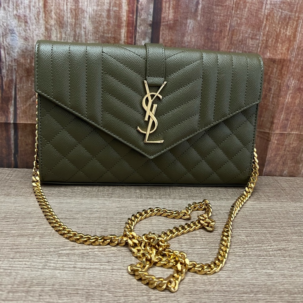Yves Saint Laurent Olive Green Quilted Chain Bag